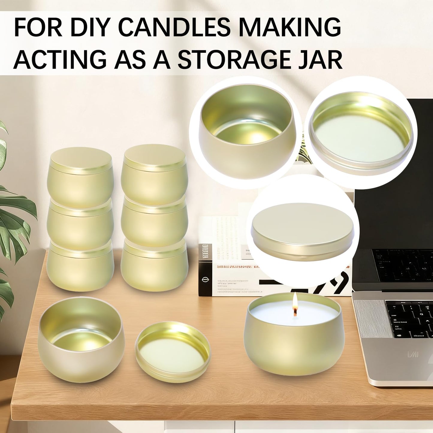HOMAMAMOON 24 Pack 8oz Glod Candle Tins for Making Candles - Bulk Metal Candle Containers with Lids. Empty Round Candle Jars for DIY & Travel. Shatterproof & Sturdy Vessels for Small Business.