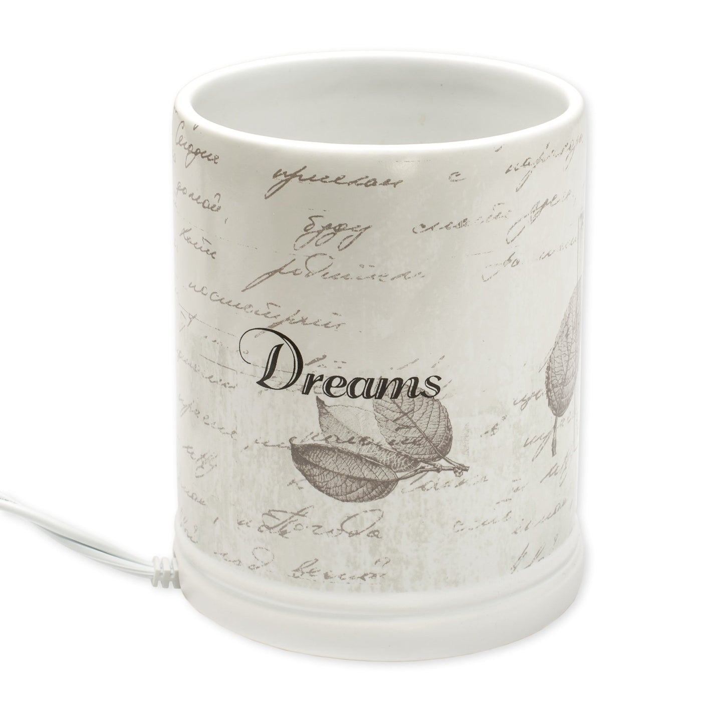 Elanze Designs Dream Bigger Actions Louder Faith Stronger Grey Leaves White Ceramic Stone Jar Warmer