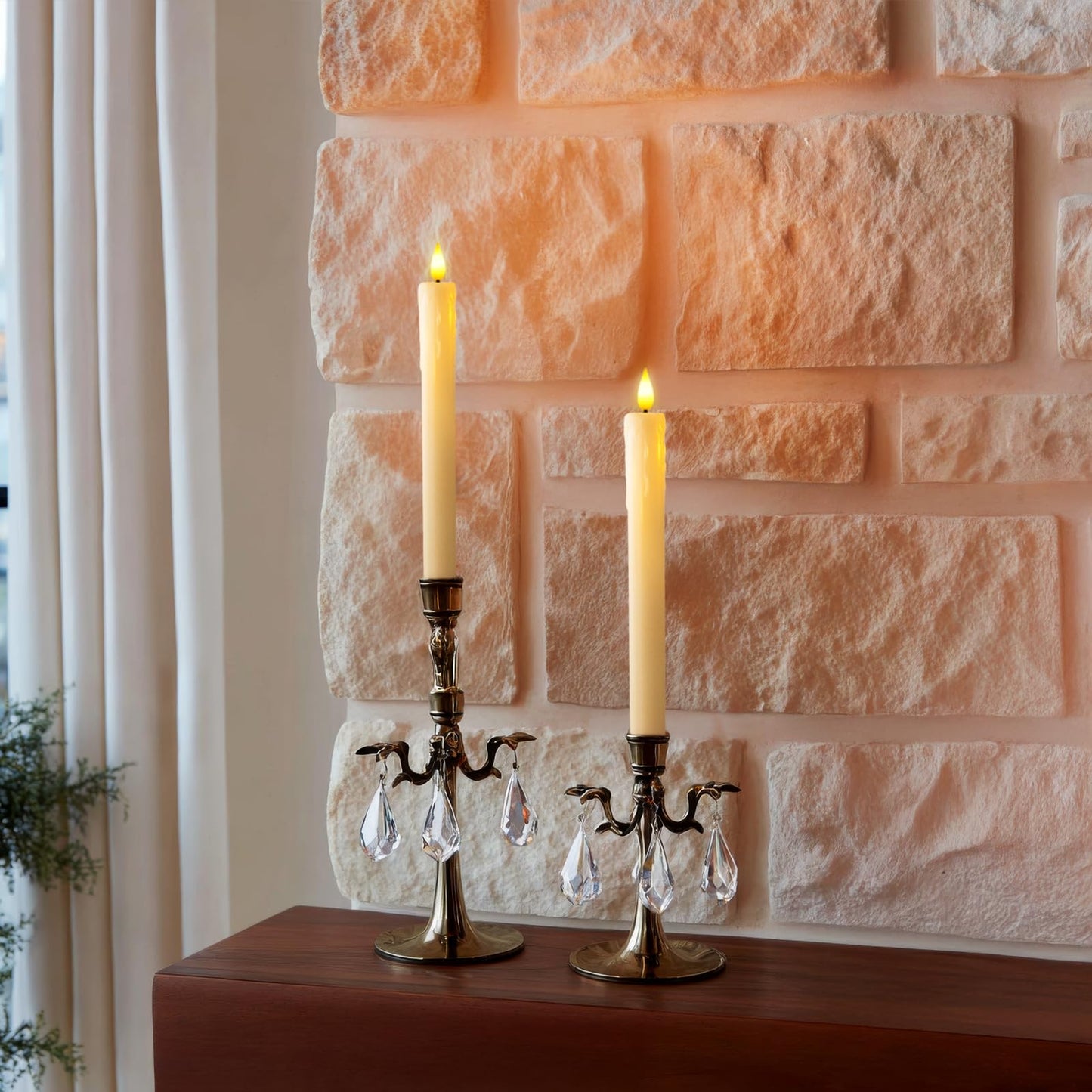 Homemory 12 Pcs Real Wax Flameless Taper Candles with Remote Timer and Dimmer, Battery Operated Candlesticks with Flickering Light, Ivory Window Candles, 9.6 Inches for Wedding Home Decor