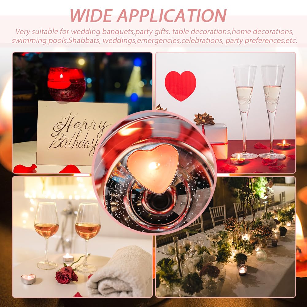 Pilarmuture Tea Lights Candles, 50pcs Heart Shaped Smokeless Tea Lights Candles Unscented Candles, Dripless & Long Lasting Mini Tealight Candles for Wedding Celebrations Home Party Decor