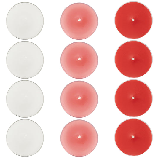 Scented Tea Light Candles 12 Pack Pastel Color Hand Poured Smokeless 4 Hours Clean Burning Small Round Clear Cups Tealight Candles for Romantic Dinners Wedding Centerpieces Cozy Evenings
