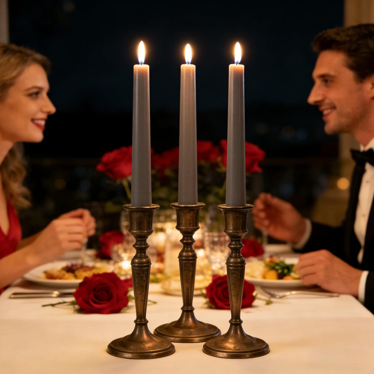 10-Inch Gray Taper Candles, 12 Pack Unscented and Dripless Candlesticks, Long-Lasting Burn Time of 7-8 Hours, Perfect for Home Décor, Weddings, and Events