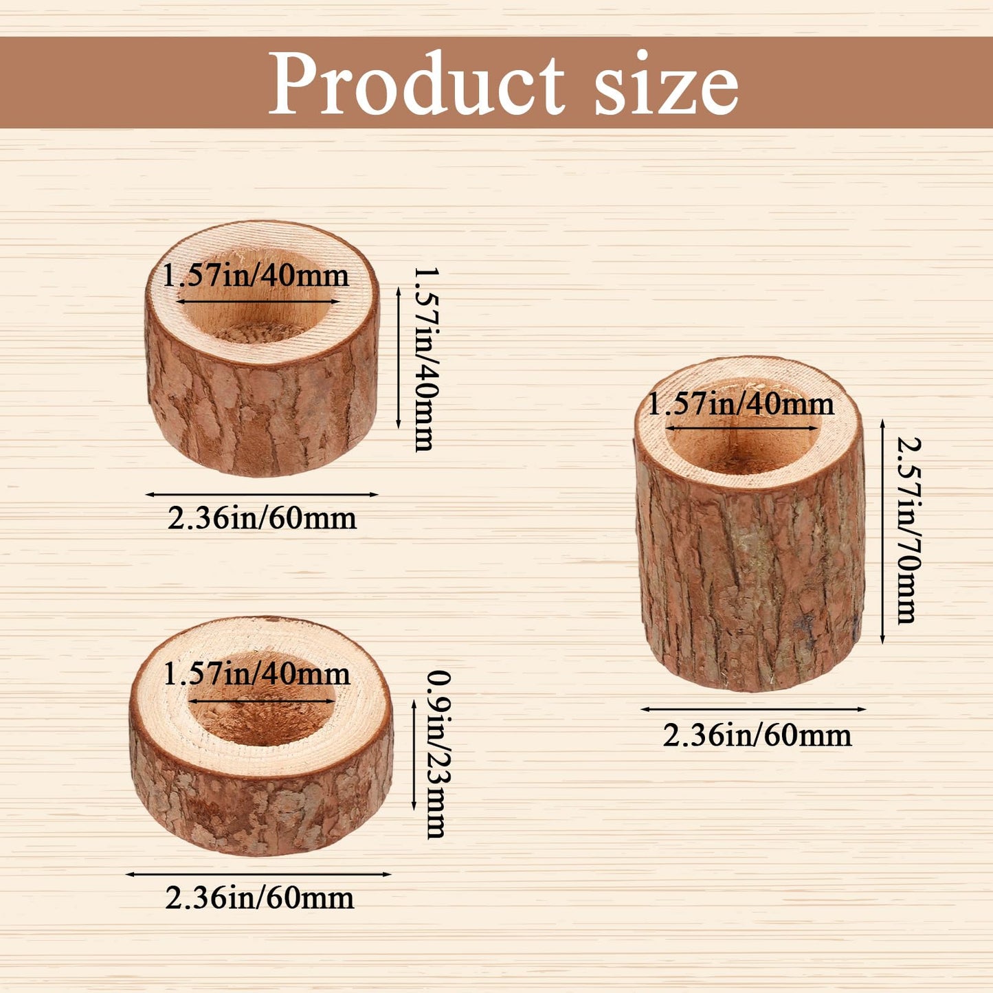 18 Pcs Wooden Tea Light Candle Holders, 3 Sizes, Rustic Tealight Candle Holders for Rustic Centerpieces for Dining Table Wedding Party