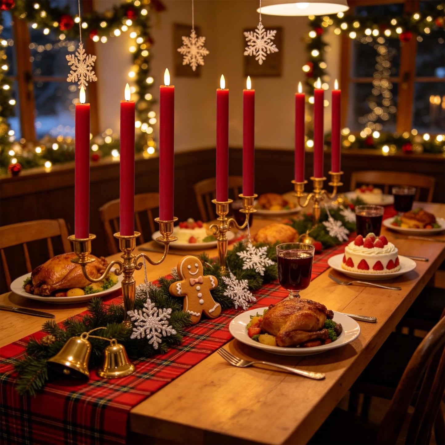 Wondise Flameless Taper Candles with Timer, 6 Pack Battery Operated LED Flickering Real Wax Red Candle for Christmas Wedding Dinner Decorations
