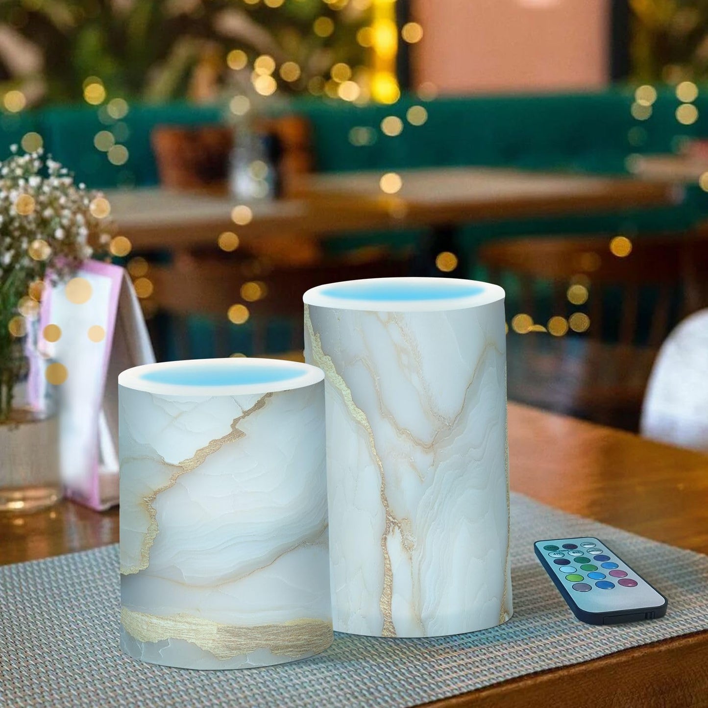 Flameless Pillar Candles Battery Operated Pillar Candles Set for Votive Marble White White