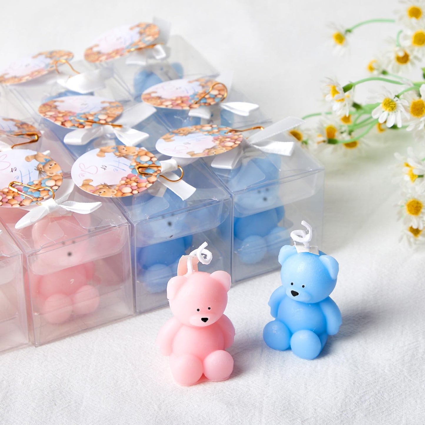 Dansib 15 Pcs Bear Baby Shower Candle Favors for Guest Bear Party Favors Baby Shower Candles Bulk for Gifts Party Decorations (Pink,Blue)