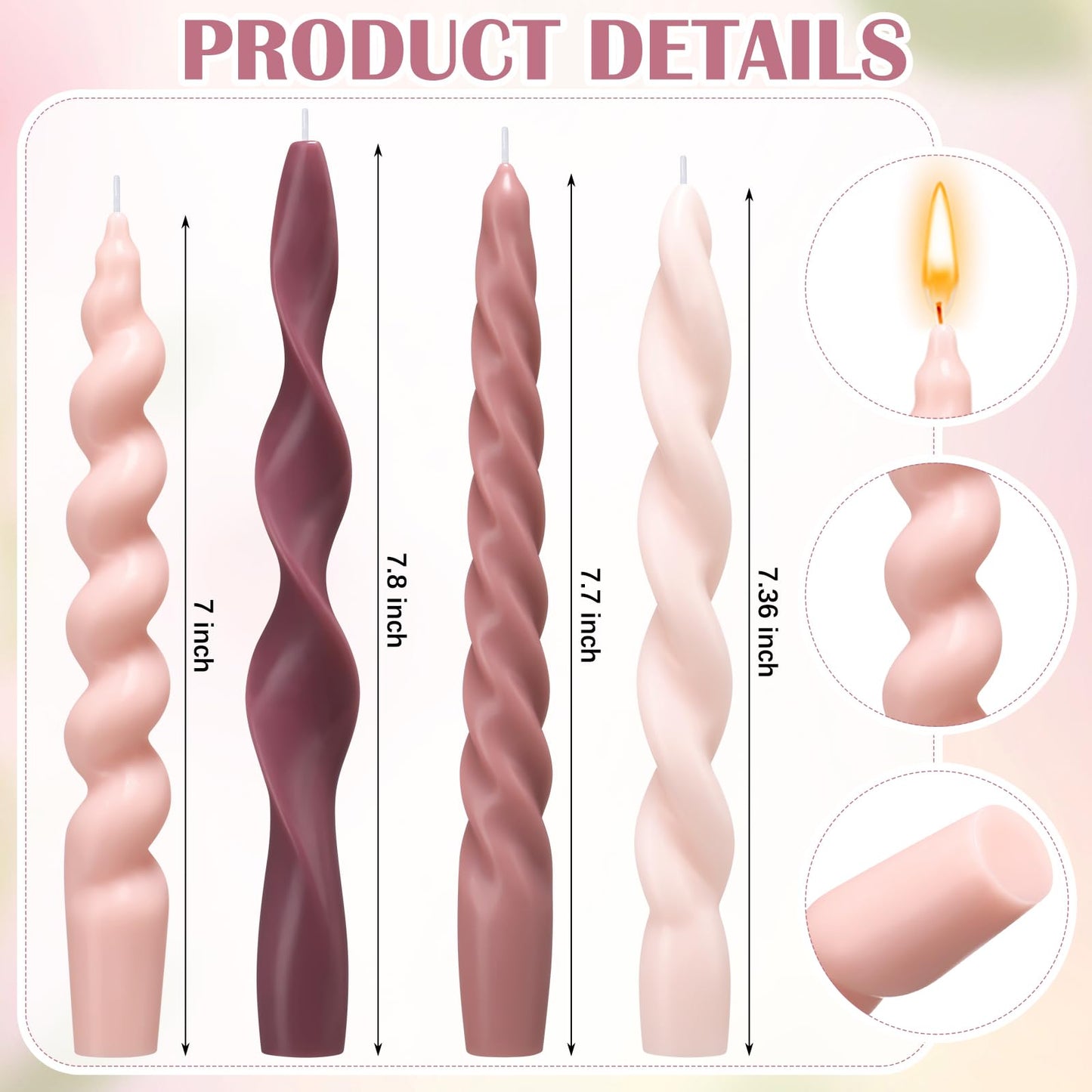 Nuanchu 12 Pcs Pink Spiral Taper Candles Pastel Twisted Wax Candlesticks 7.5 Inch Pink and Red Short Spiral Scented Taper Candles for Wedding Bridal Shower Birthday Party Dinner Table Centerpiece