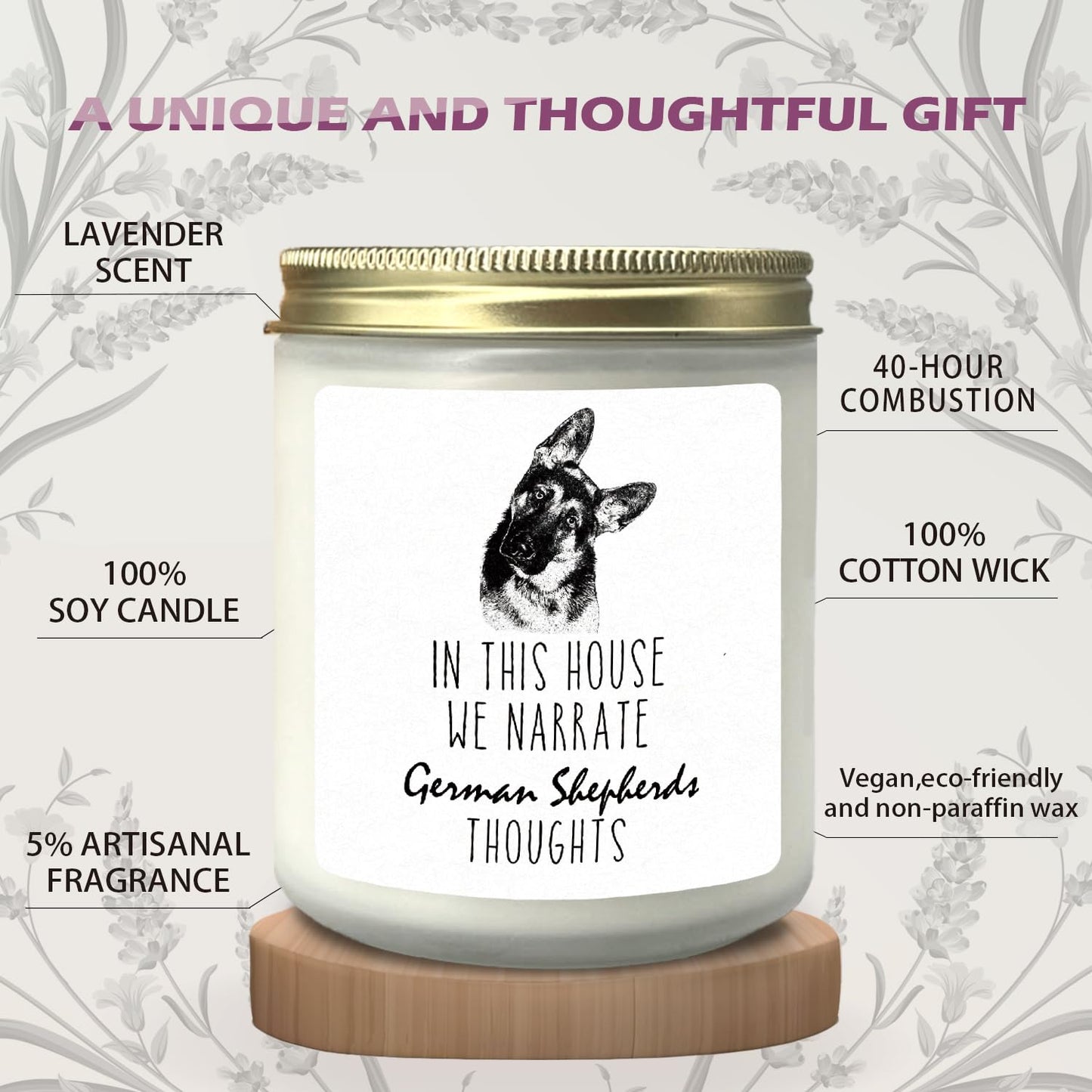 CIOJUNE in This House We Narrate German Shepherds Thoughts Lavender Dog Candle, German Shepherd Lover Gifts for Women Mom Men Owners