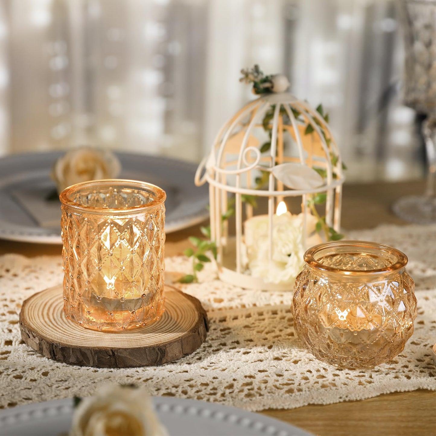 DARJEN Gold Votive Candle Holders Set of 24- Gold Candle Holders Bulk for Table Centerpiece, Tea Lights Candle Holder Glass for Wedding Shower, Home & Party Decor