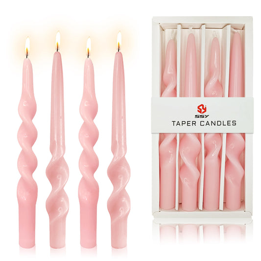 Spiral Candle Pink 10 Inch Tall Taper Candle 4 PCS Unscented Candles Sticks Smokeless Tapered Candles for Home Party Wedding Decoration Valentine's Day Anniversary & All Special Occasions
