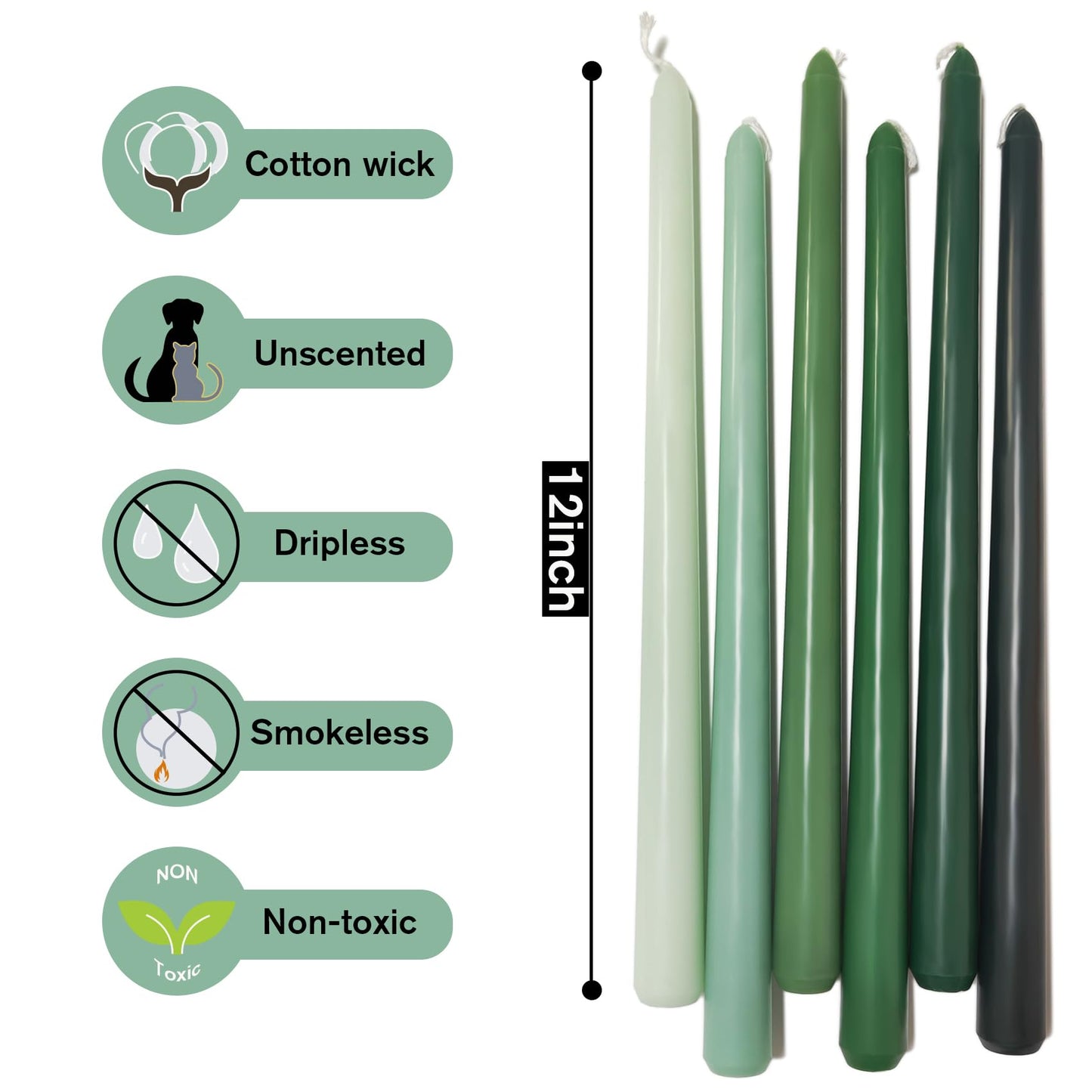 12 Inch Taper Candles 6 Pcs Unscented, Smokeless, Dripless Long Tapered Candlesticks Candles for Christmas Birthday Dinner Wedding Party Home Decor