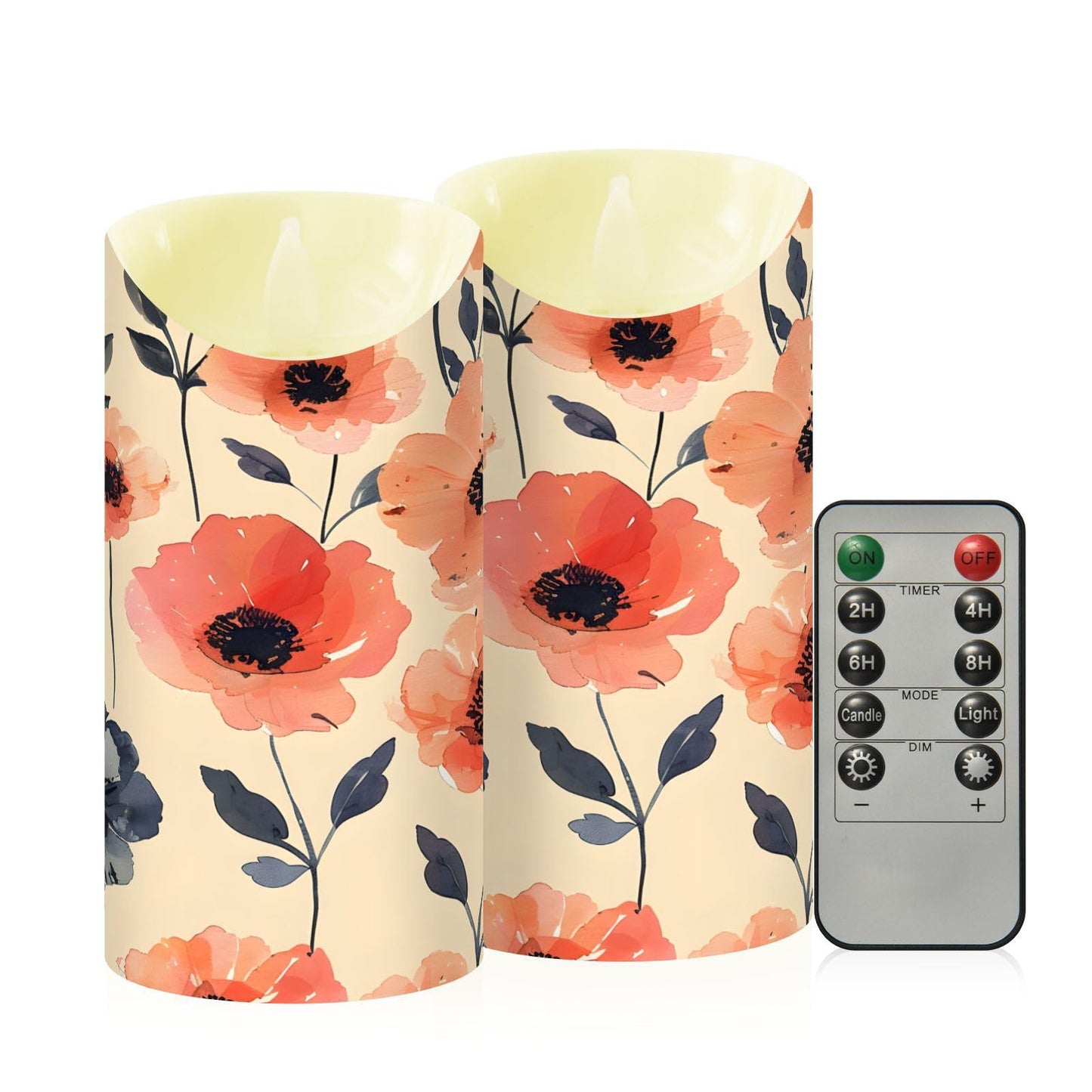 ALAZA Flower Pink White Red Black Flickering Flameless Candles Battery Operated with Remote Timer,Tea Light Candles LED Pillar Votive Set of 2 for Outdoor Indoor Decorations 3" x3.9"