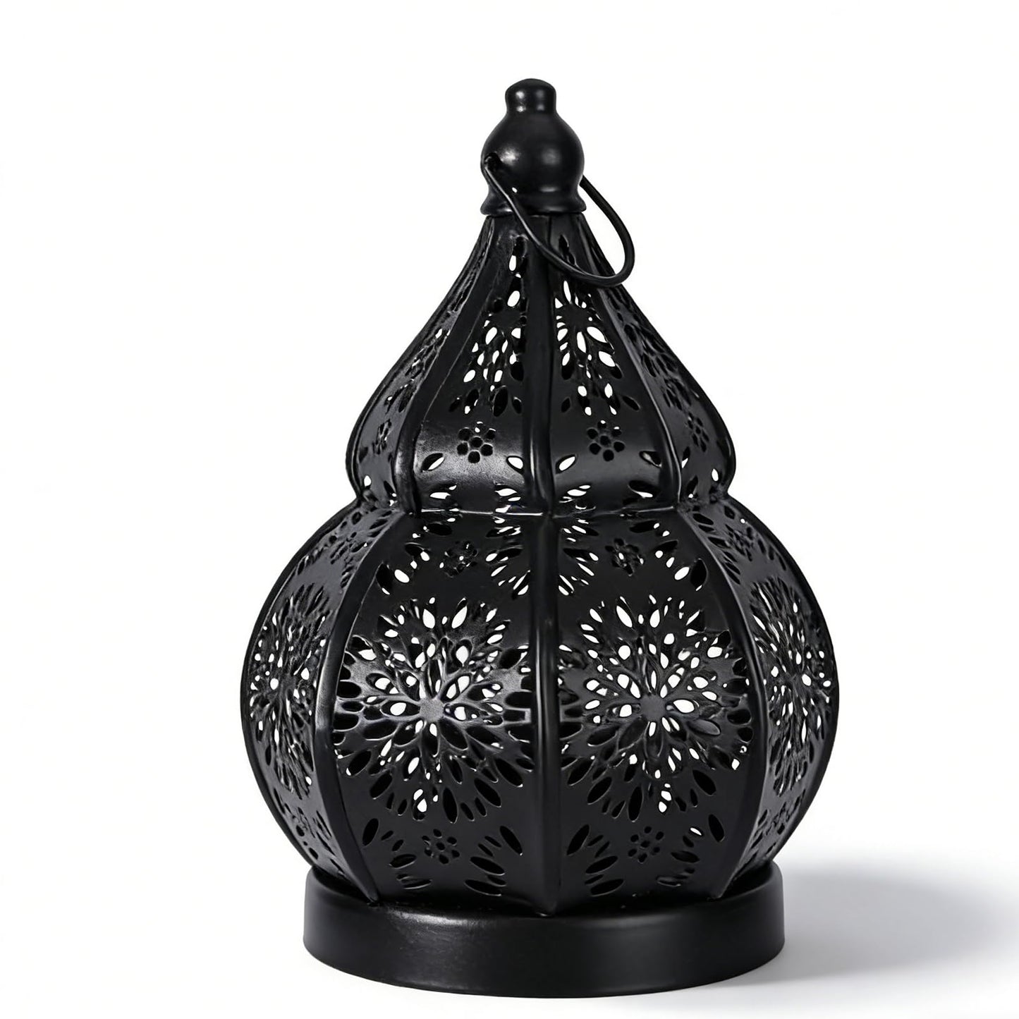 1pcs Iron Gourd Hollow Candle Holder Projection Ambient Decor for Home Garden Courtyard Decorative Ornament (Black)