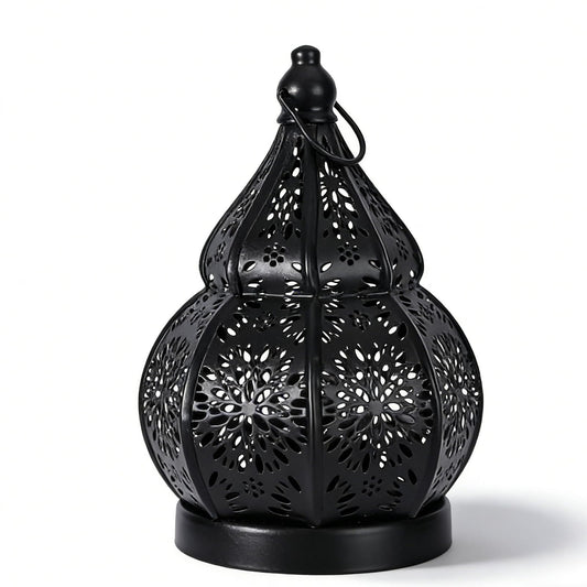 1pcs Iron Gourd Hollow Candle Holder Projection Ambient Decor for Home Garden Courtyard Decorative Ornament (Black)
