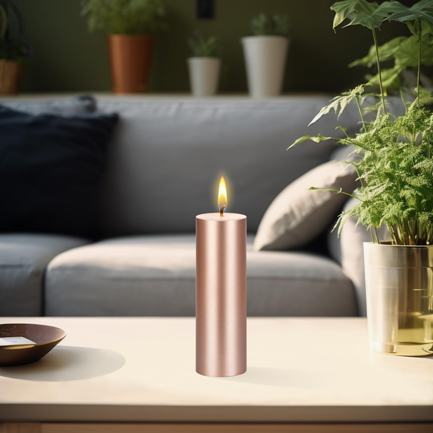 Mega Candles 3 pcs Unscented Solid Rose Gold Pillar Candles, Hand Poured Premium Wax Candle 2 Inch x 6 Inch, Home Décor, Spas, Weddings, Occasions, Party, Centerpieces, Holidays, Vigils, Prayers