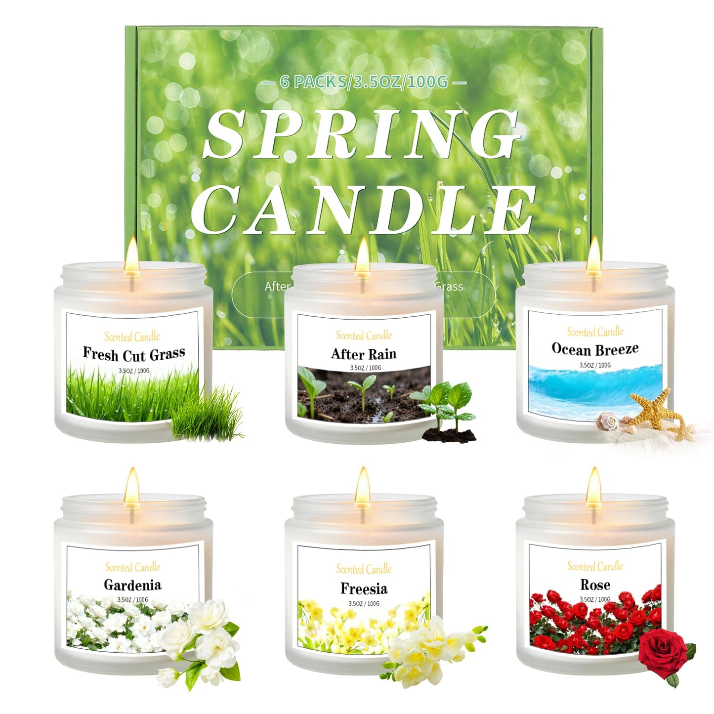 Aeraroma 6 Pack Spring Candles for Home Scented, Spring Scented Candles for Women Men, 21oz Natural Soy Wax Candle, Scented Candle Gifts Set for Birthday, Valentines Day, Anniversary