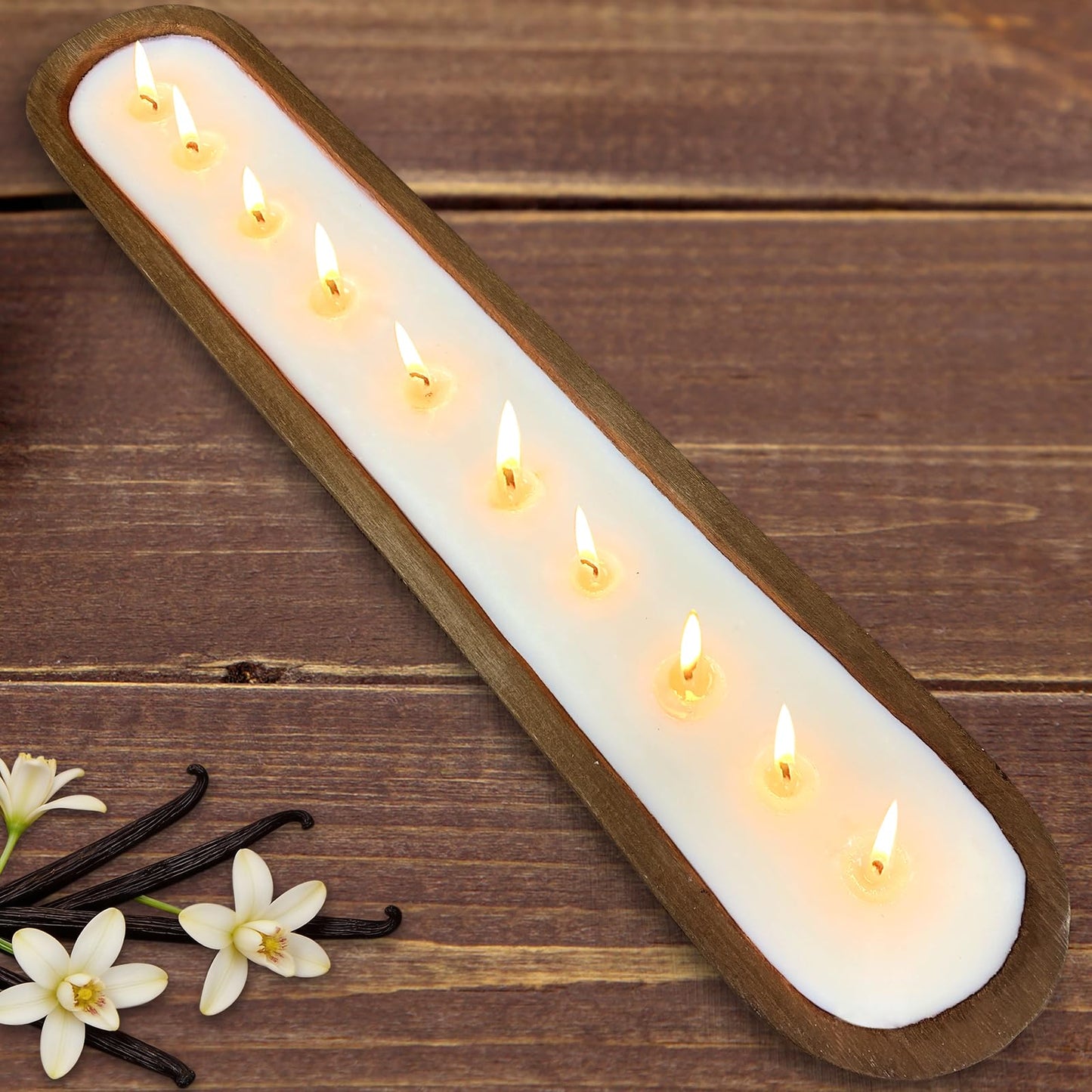 Aromatherapy Candle, SEVEYEE Vanilla Candle 10wicks 30inch, Large Wooden Bowl Candles for Women,Girl Birthday Gift,40 Once
