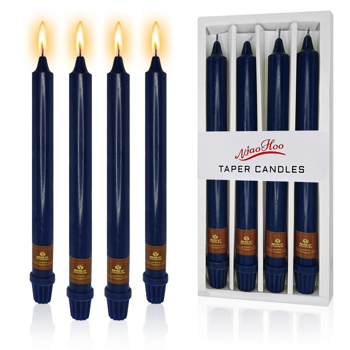 NJAO HOO Indigo Candlesticks 10 Inch Handmade Dripless Taper Candles Unscented Colored Candle Set, Pack of 4 - Up to 9-11 Hours Burn