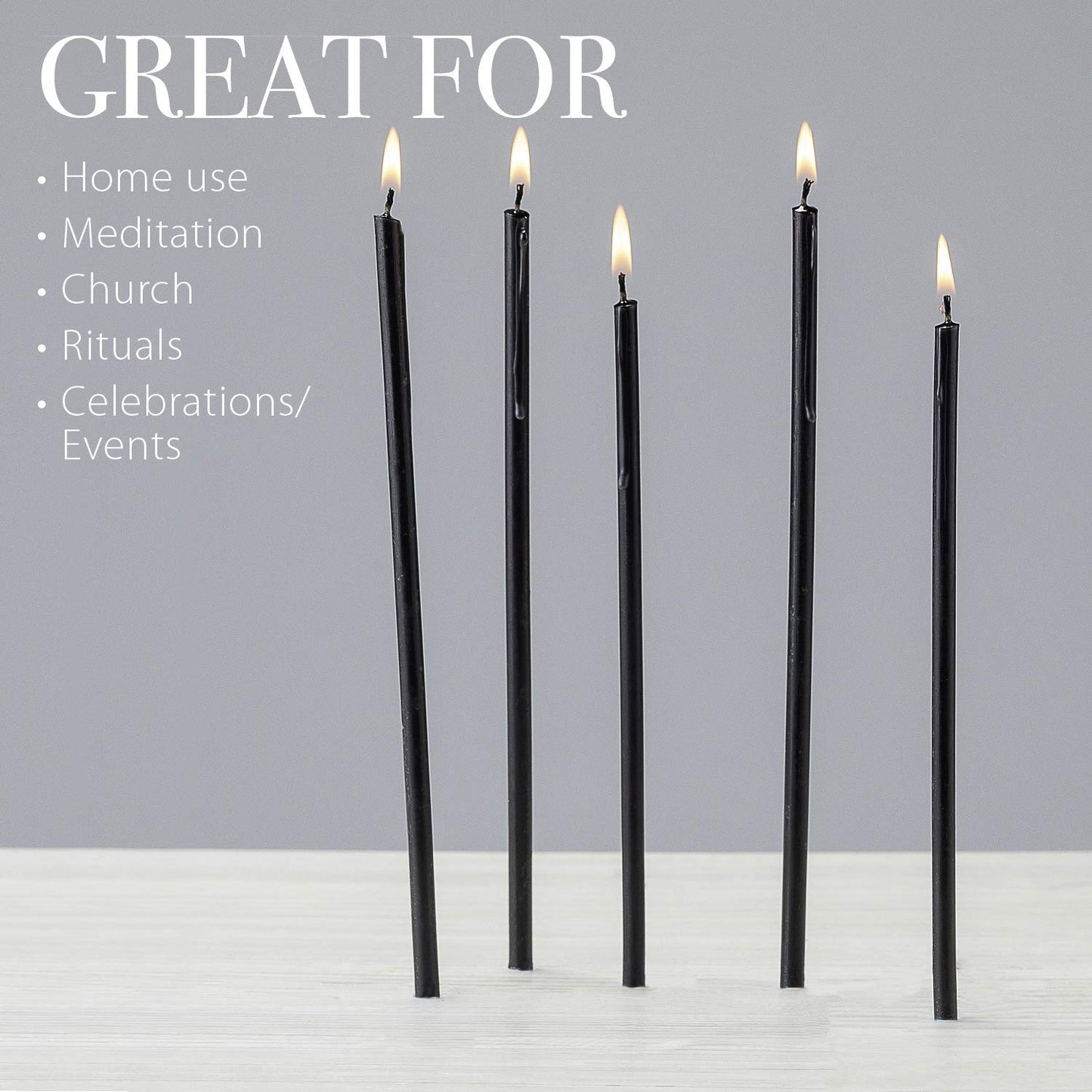 Danilovo Thin Taper Beeswax Candles - No-Drip, Smoke-Less, Tall, Decorative, Honey Scented Candles Ideal for Church Prayer, Rituals, Decor or Birthday – 7.3”x0.24” (Black, 100pcs)