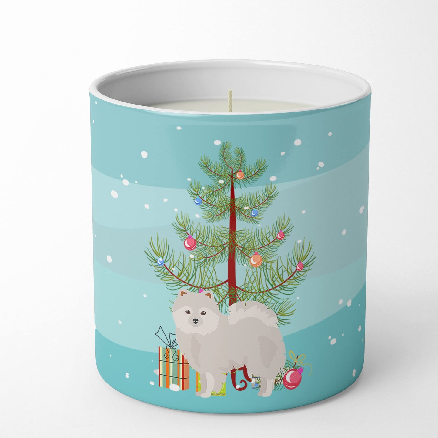 Caroline's Treasures CK3463CDL Japanese Spitz Christmas Tree 10 oz Decorative Soy Candle Nature Soy Wax Essential Oil Home Decor Ideal for Bedroom Kitchen Bath Office Gift, 10 oz