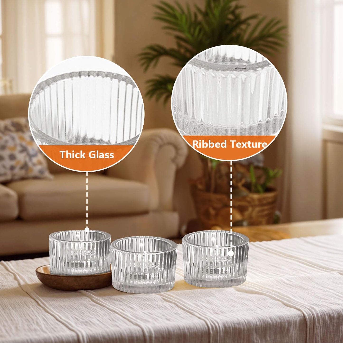 JOYIT Clear Votive Candle Holders Bulk Set of 4, Tealight Candle Holder for Wedding Table Centerpiece, Glass Small Candle Holders for Birthday Party, Valentine's Day, Home Decor (2''X 1.4'')