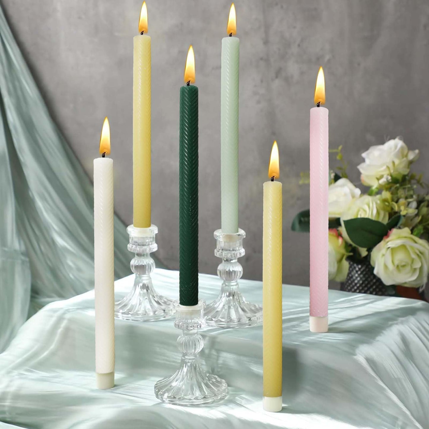 Arrow White 10in Taper Candles Set of 2 Pack Striped Tapered Candle, Decorative Threaded Candle for Dinner Party Wedding, Kitchen Decors, Christmas, Halloween