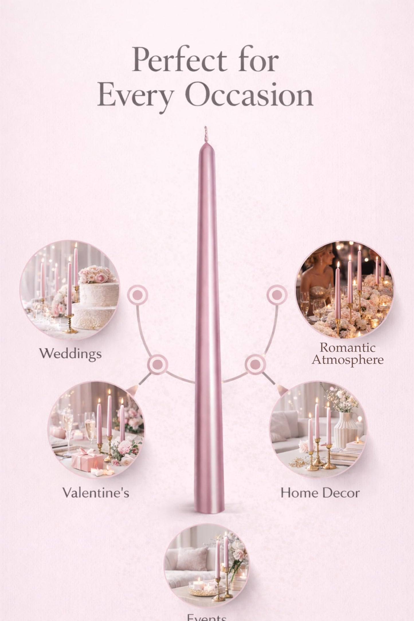 Light Pink Taper Candles 10'' with Pearl Shimmer Candle Sticks Set of 4 | Unscented Candlesticks for Home Decorations, Tapered Candles for Wedding Receptions Smokeless Dripless