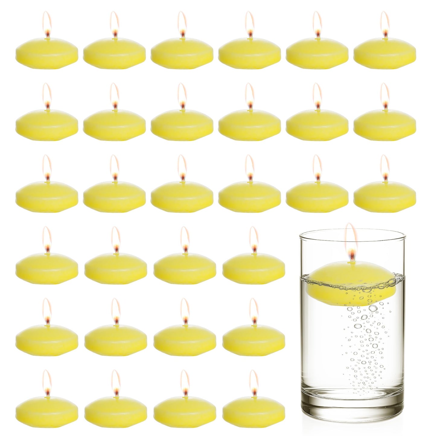 Floating Candles Centerpieces - 20 Pack 2 Inch Floating Candles for Centerpieces, Nice for Halloween, Christmas, Thanksgiving, New Year & More - Good for Home Decor & Centerpieces (Yellow)