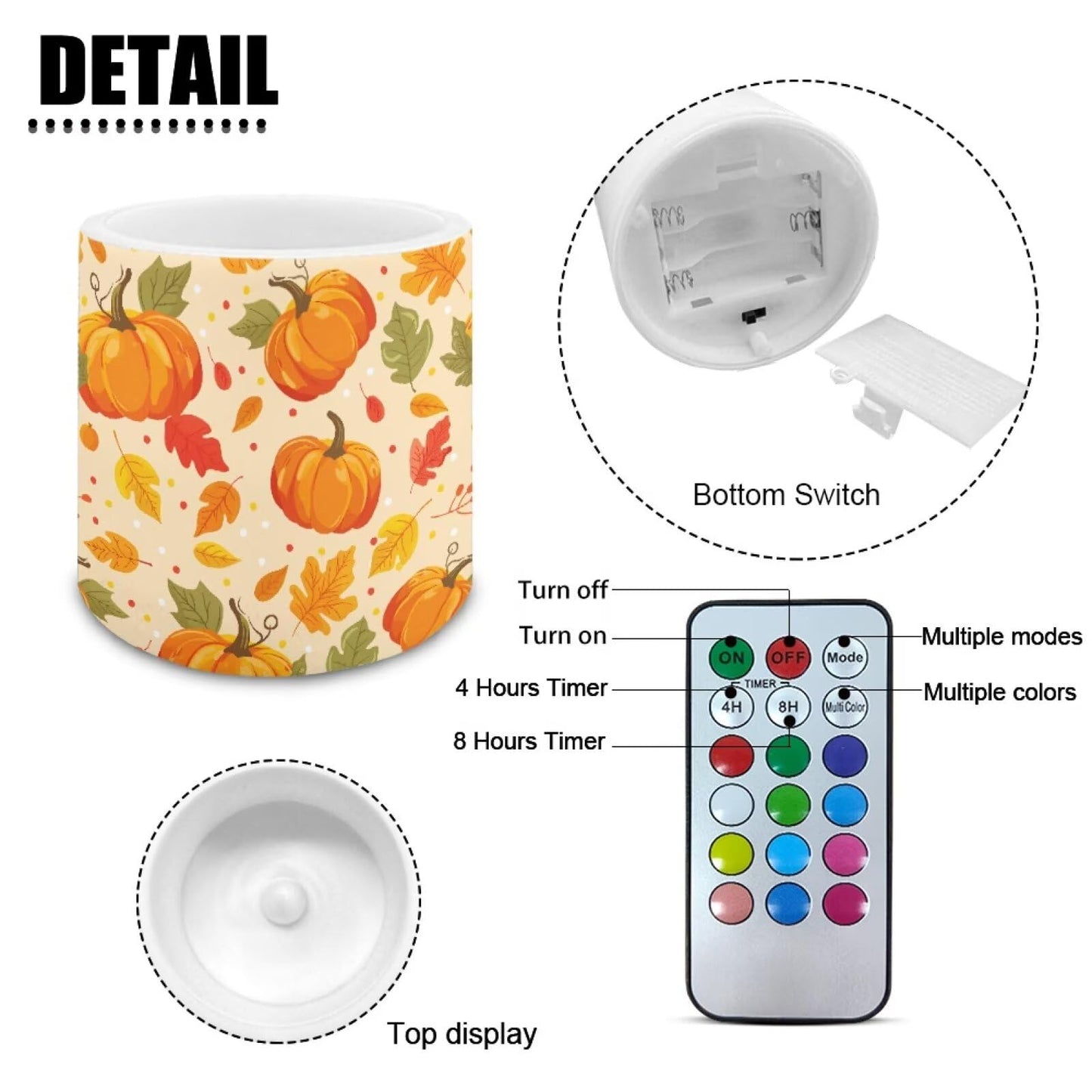 Cozeyat Pumpkin Harvest Dining Room Flameless Candles 4 Pack Battery Operated with Remote Control Timer LED Pillar Candles Waterproof for Indoor Outdoor Use