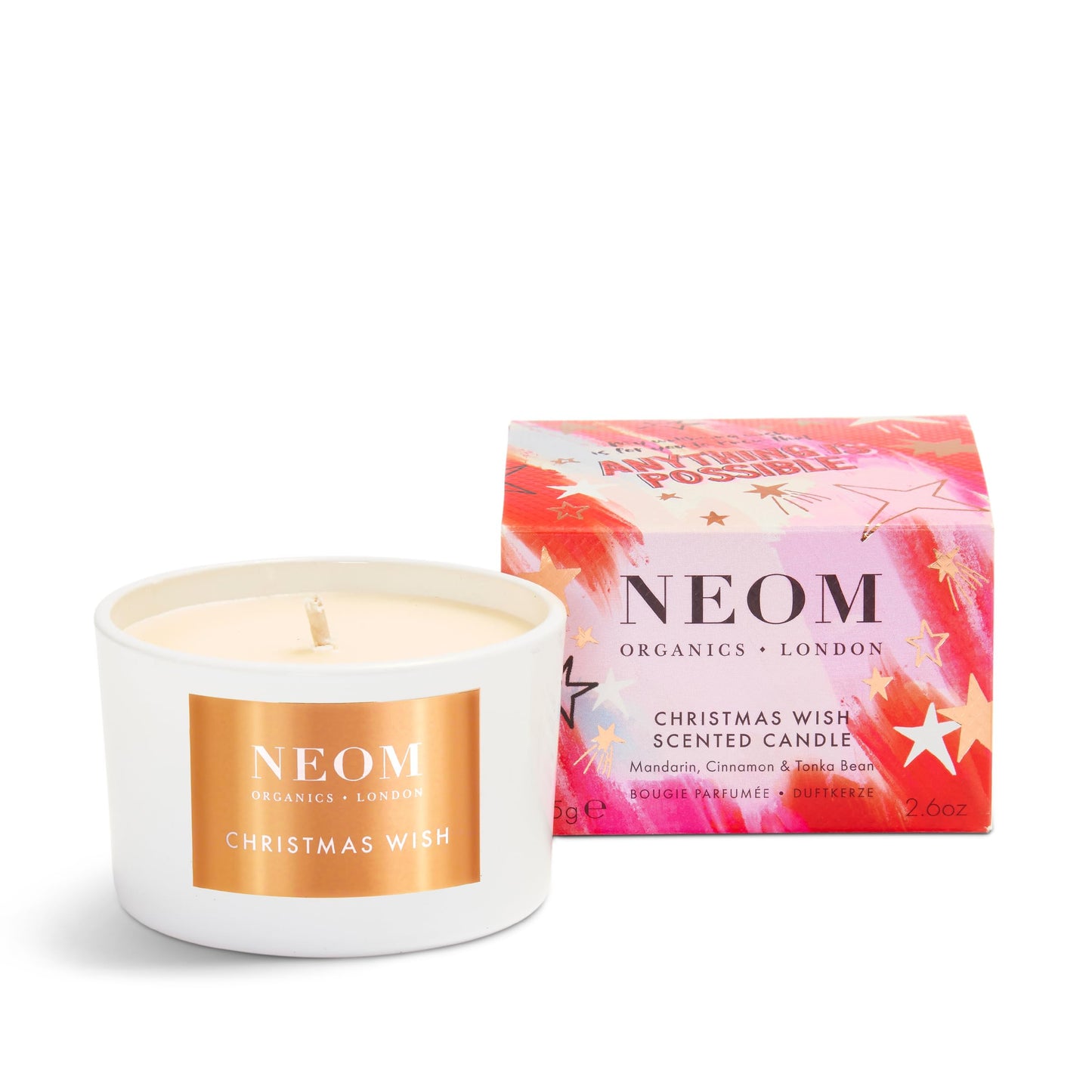 NEOM- Christmas Wish Luxury Scented Candle | Cinnamon, Mandarin & Tonka Bean | Christmas Gift… (Travel Size)