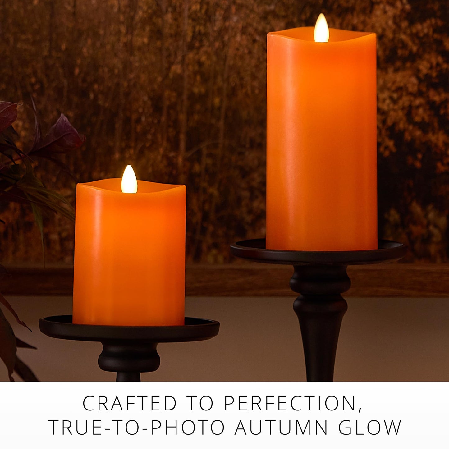 Luminara Flickering Flameless LED Candle, Battery Operated with Timer Function, Russet Orange Pillar 3 x 6.5 Inch, Real Wax Unscented Fall Home Indoor Decor, Remote Ready (Sold Separately), Melted Top