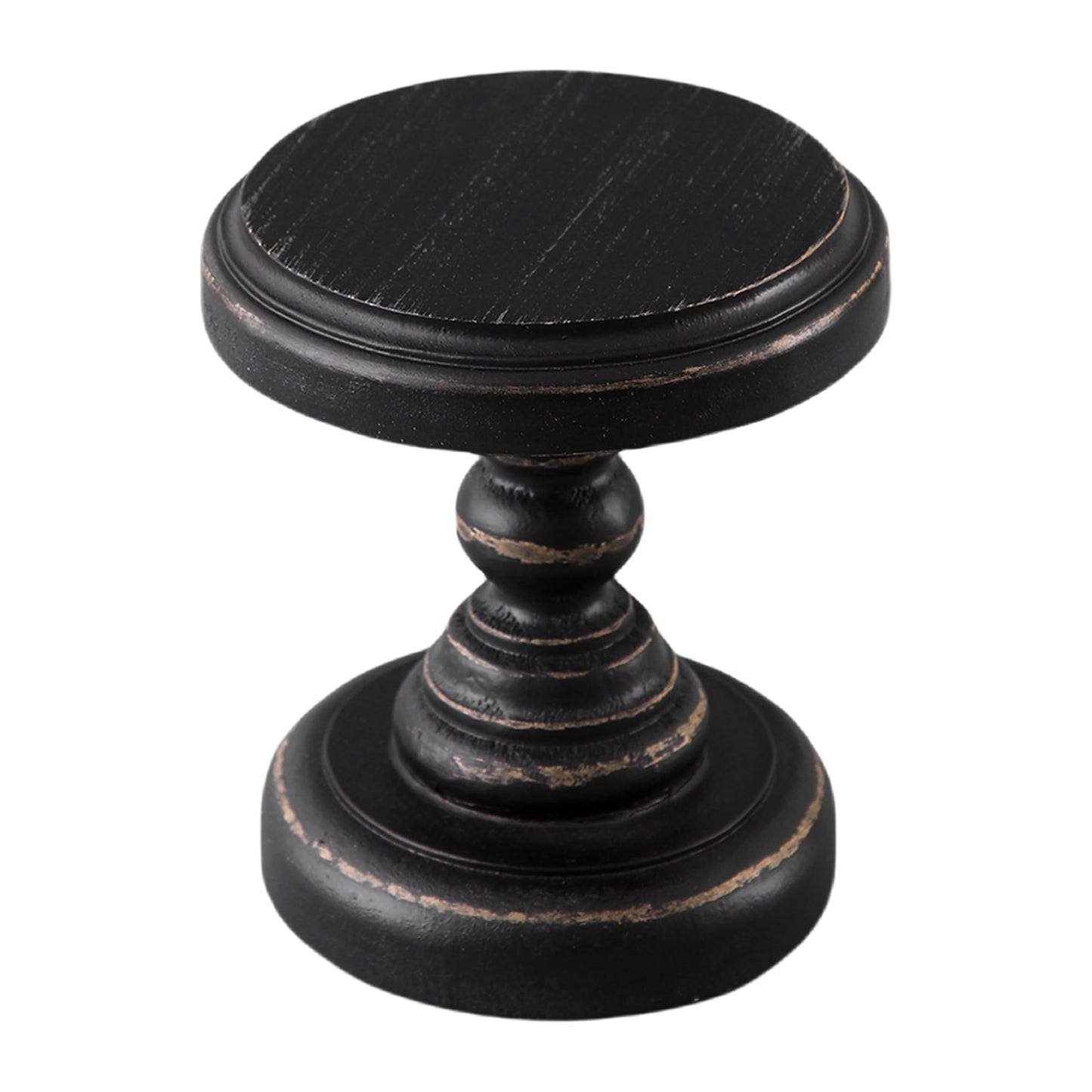 SOFE Black Wood Display Riser, Rustic Small Pedestal Stand/Planter Stands, Tray Holder for Decor, Unique Wooden Base 7 Inches Tall for Mini Items, Candle, Figurine