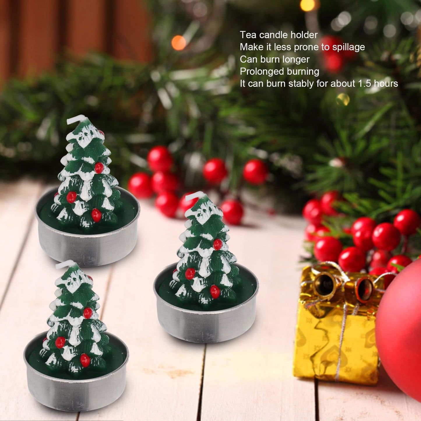 Srliya Christmas Tree Tealight Candles, Premium Paraffin Material, Long Burning Time, Cute Festive Design, 3pcs Tea Candle Holder, for Christmas Parties, Weddings