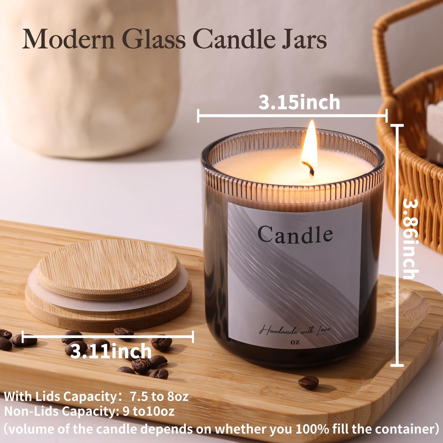 LAMORGIFT 10 oz Glass Candle Jars, 9 Pack Candles Jars for Making Candles, Inner Ribbed Candle Containers Vessels Bulk with Labels for Home Decor/Holiday Gift Crafting- Black