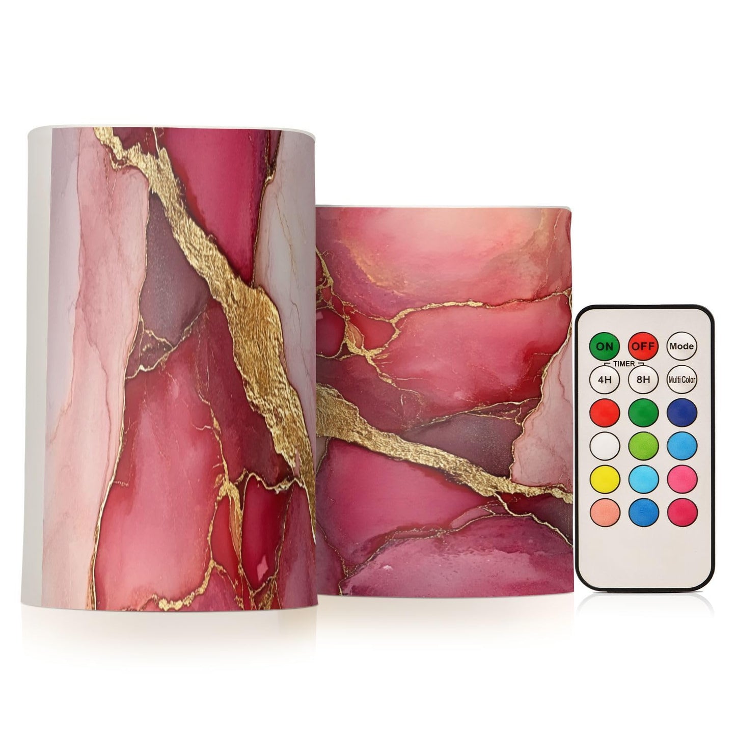 Zathe Flameless Pillar Candle Timer Led Candles for Table Marble Blush Red