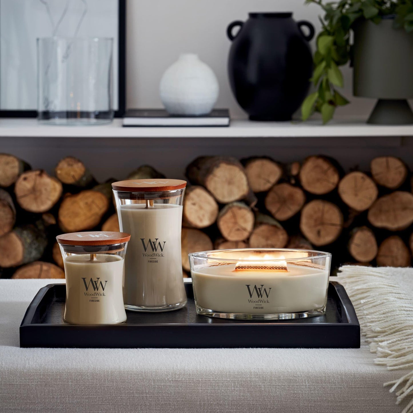 WoodWick Fireside Holiday Candle Gifts for Women and Men, 16 oz Ellipse Candle with Crackling Wick