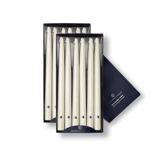 Colonial Candle Unscented Taper Candle, Handipt Collection, Ivory, 12 In, Pack of 12 - Up to 10 Hours Burn