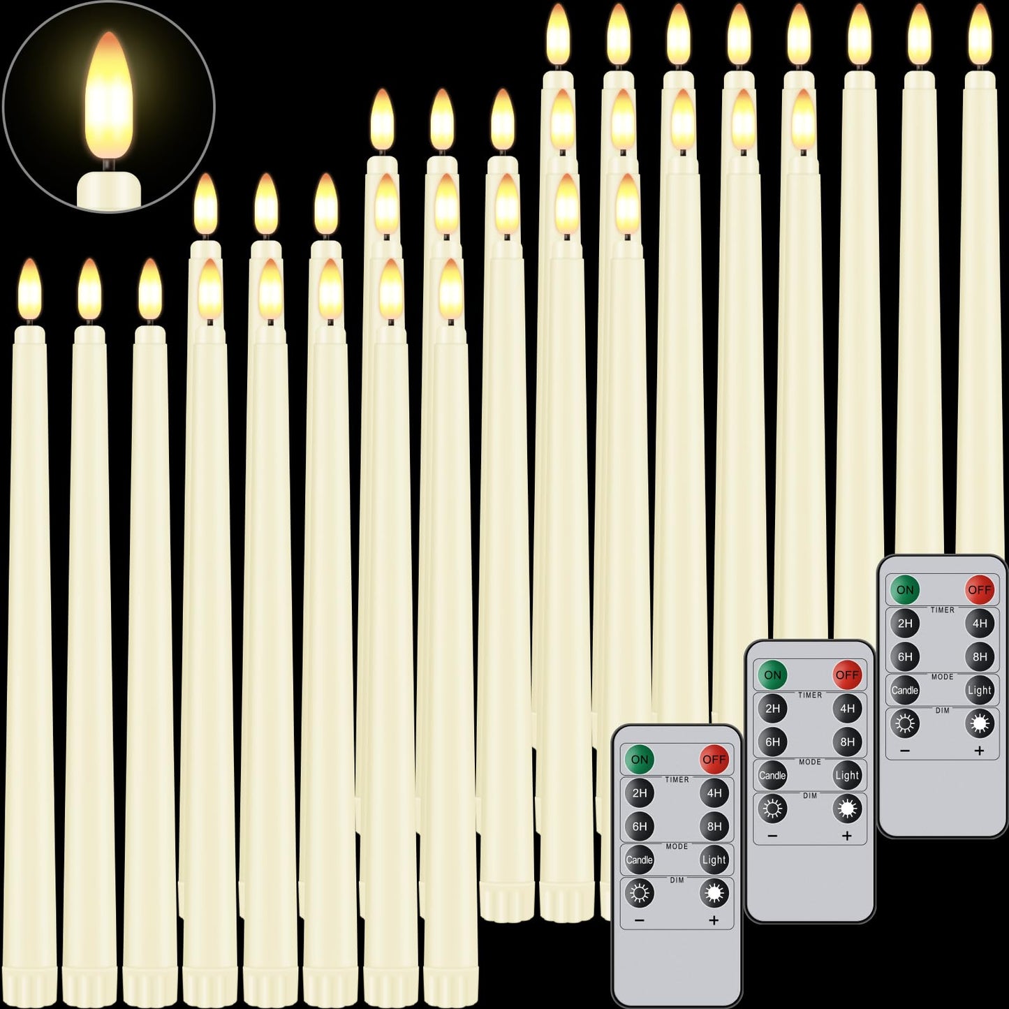 Warmhere 32 Pcs Flameless Taper Candles with Remote Timer, 11 inches Flickering Taper Candles Battery Operated, Ivory Plastic Long LED Candlesticks for Wedding Christmas Home Party Decor
