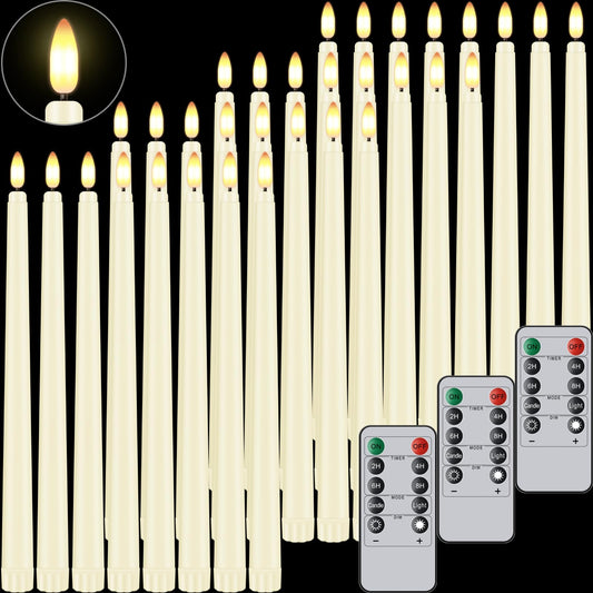Warmhere 32 Pcs Flameless Taper Candles with Remote Timer, 11 inches Flickering Taper Candles Battery Operated, Ivory Plastic Long LED Candlesticks for Wedding Christmas Home Party Decor