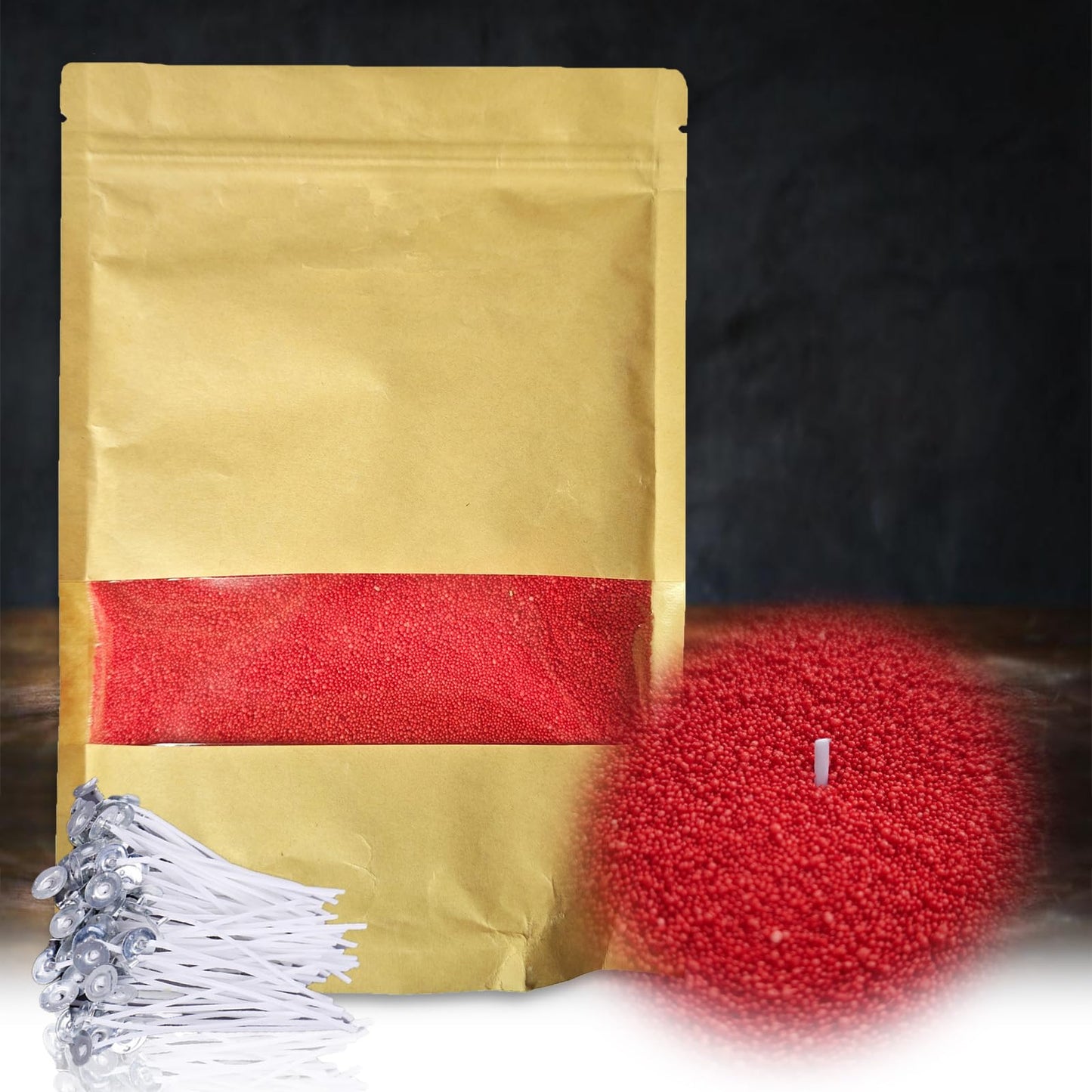 DRMAISON Pearled Candle Wax Sand DIY Kit - 17.6 oz, Bright Red, Non-Toxic&Smoke-Free, Refillable with 30 Wicks, Long-Lasting Flame, Highly Customizable for Wedding, Party&Holiday Decor