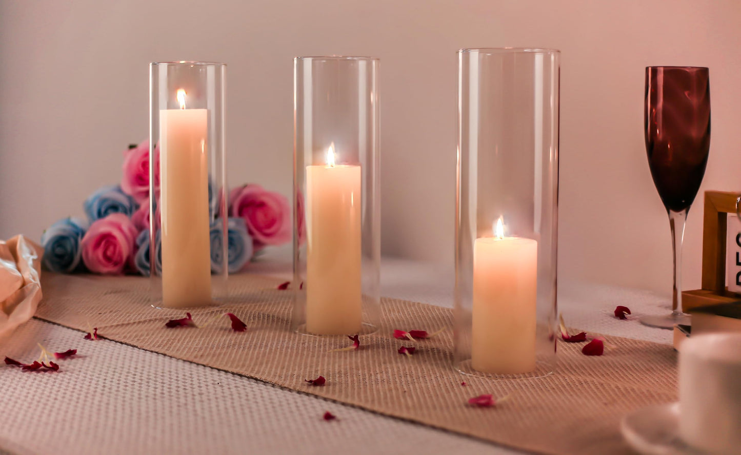 CYS EXCEL 6 PCS (H:10" D:3") Open Ended Glass Hurricane Candleholder Tube Shade Bottomless Candle Chimney Cover