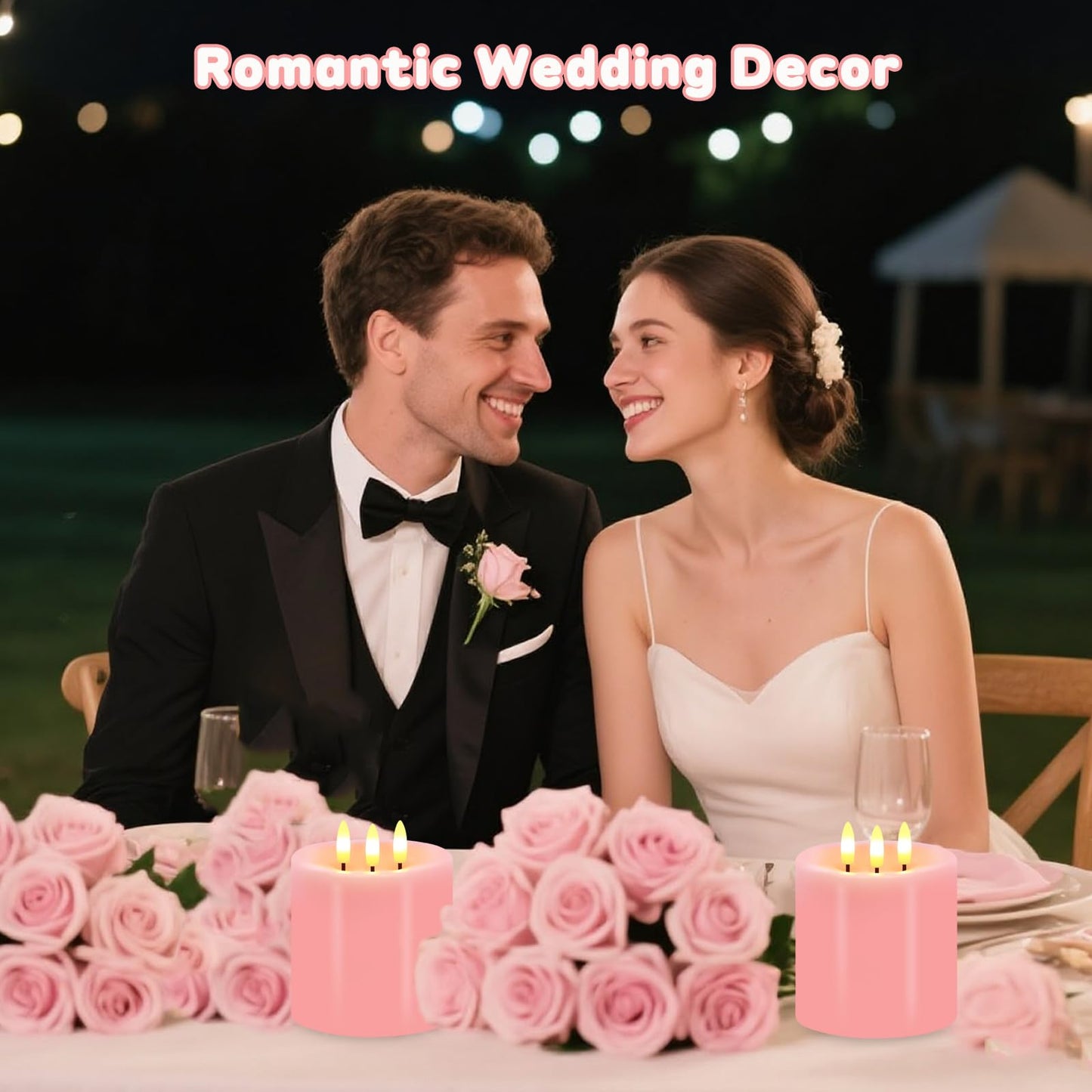 Large 3 Wick Flameless Candles, 4"x4" Flickering Flameless Candles with Remote & Timer, Dimmable Real Wax LED Candles Battery Operated, Electric Pillar Candles for Wedding Valentine's Day Decor (Pink)