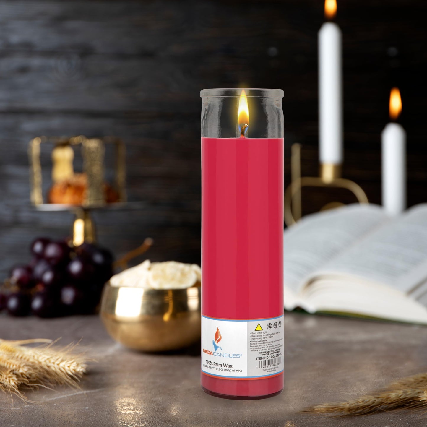 Mega Candles 3 pcs Unscented Pink Glass Container Devotional Prayer Candles, Shortening Wax Candle 2 Inch x 8 Inch, Sanctuary, Vigils, Prayers, Spiritual, Blessings, Religious, Altar, Remembrance