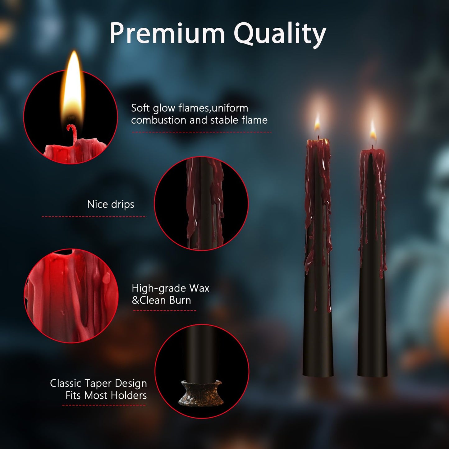 Black Taper Candles, 6 Pack 10In Black Candlesticks Unscented Tapered Candle Sticks for Home Decoration, Holiday Tables, Weddings, Restaurants & Business Events