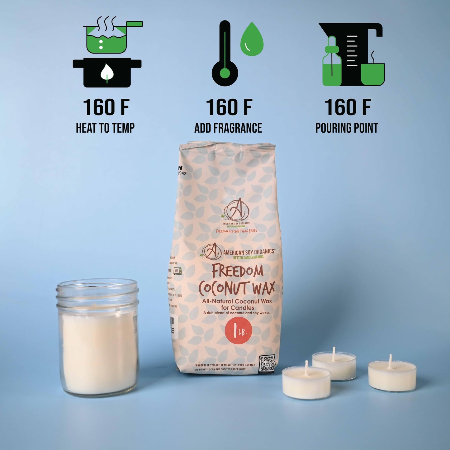 American Soy Organics 1 lbs Freedom Coconut Soy Wax Beads for Candle Making - Natural Candle Making Supplies - Paraffin-Free,Beeswax-Free Coconut Candle Wax for Container Candles,Tealights,Wax Melts