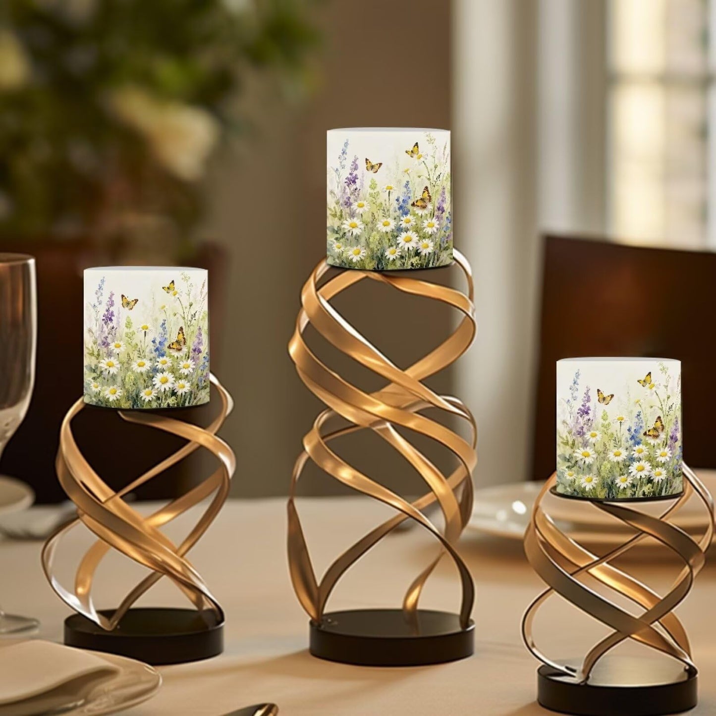 Merkmak Battery Operated Flameless Candles with Remote and Timer Daisy Butterfly LED Pillar Candles for Banquet, Gathering, Home Decoration Battery Tealights