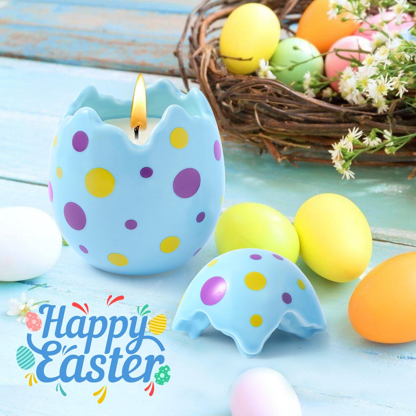 HOMDAILY Lavender Scented Easter Egg Candle, Easter Gifts for Women, Blue Egg Shaped Candle Decorations for Home Indoor Bedroom Firplace Kithchen Decor