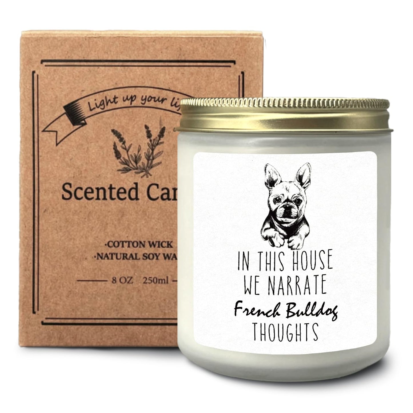 CIOJUNE French Bulldog Dog Candle, French Bulldog Gifts for Women, French Bulldog Mom Gifts, Gifts for French Bulldog Lovers, in This House We Narrate French Bulldogs Thoughts Lavender Candle