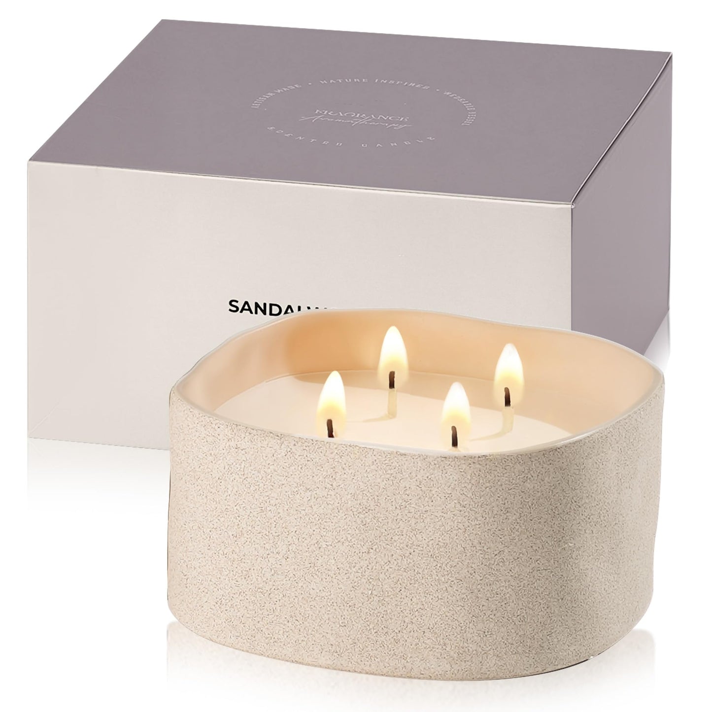 Scented Soy Candles, Large Candle 3 Wicks 19.5oz Japanese Cherry Blossom Ceramic Jar Lava Collection, Gorgeous Gifts for Birthday Thanksgiving Christmas (19.5oz-Sandalwood)