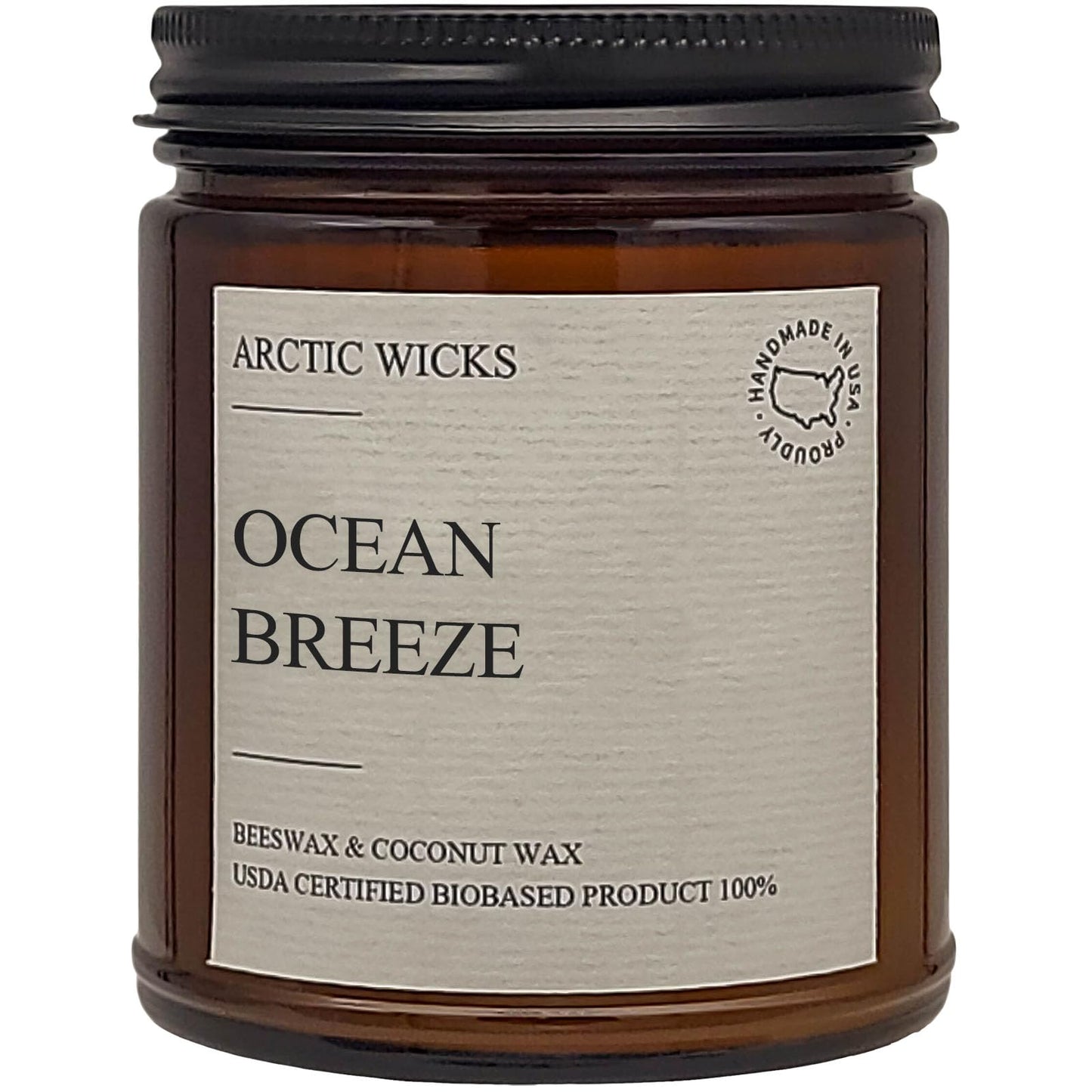 Arctic Wicks Scented Coconut Beeswax Candles | Coconut Beeswax Non Toxic Candle 9oz Amber | Farmhouse Candles Non-Toxic Clean Burn 100% USDA Certified Biobased (Ocean Breeze)